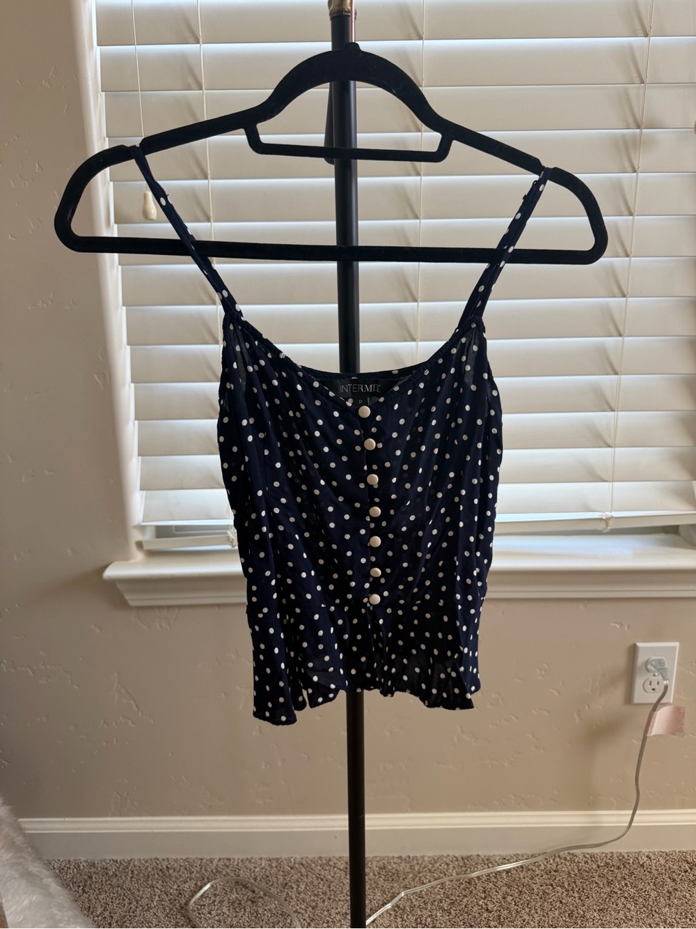 Intermix Polka Dot Button-Front Navy Cami Top
